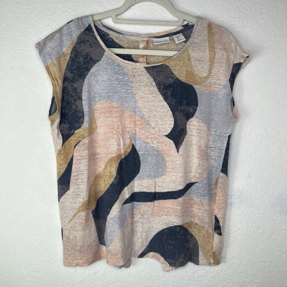 Rachel Zoe Linen Graphic Print Boxy Blouse buttons Detail in Back Size L, Casual - Picture 1 of 8
